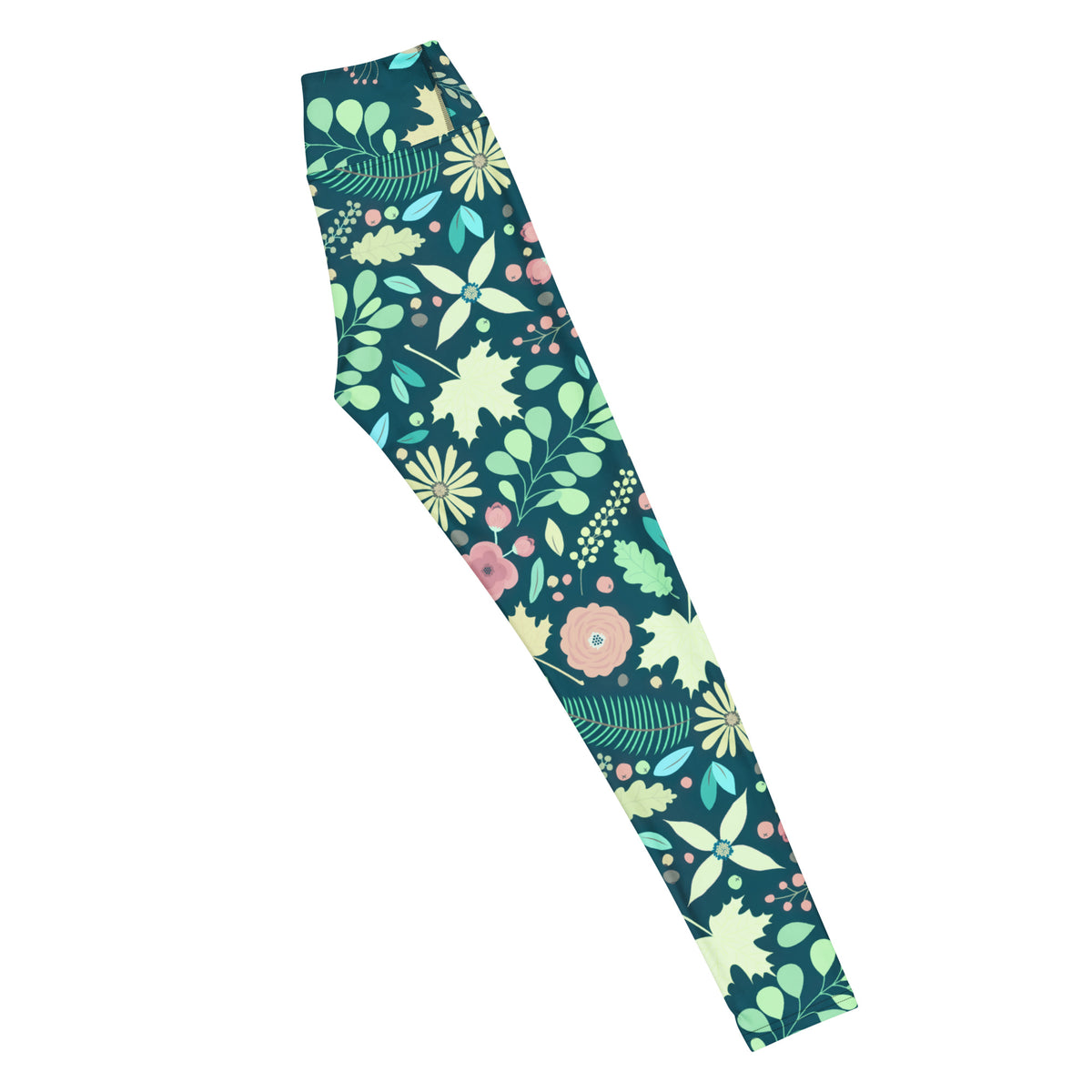 Women's Dark Green Floral Buttery Soft Yoga Leggings - Quick Drying, High Waisted Comfort