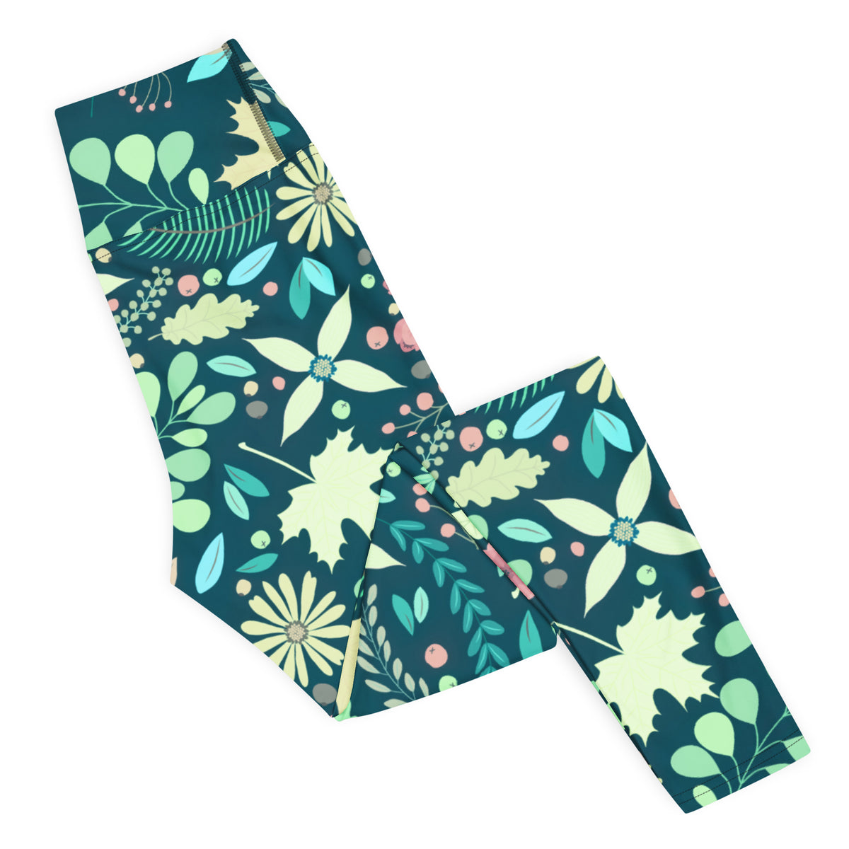 Women's Dark Green Floral Buttery Soft Yoga Leggings - Quick Drying, High Waisted Comfort