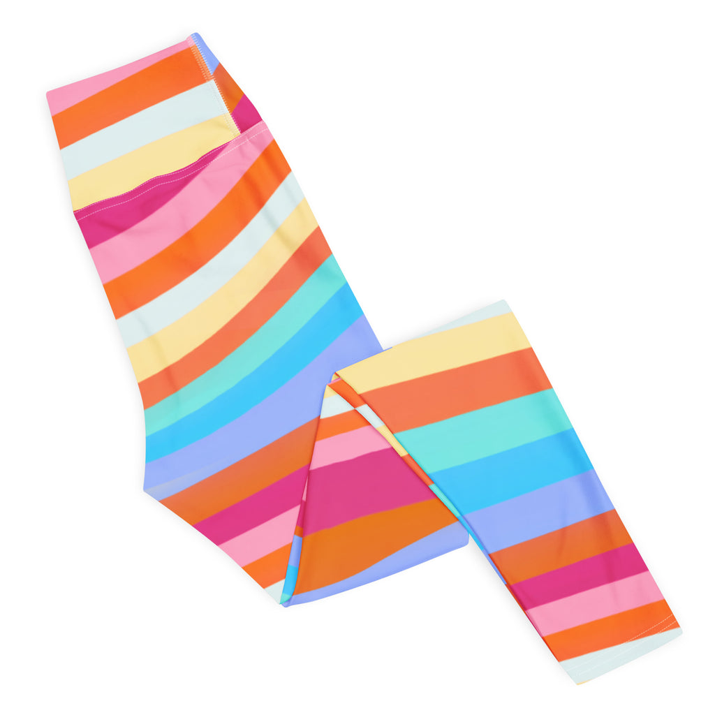 Women's Sand Rainbow Stripe Buttery Soft Yoga Leggings - Quick Drying, High Waisted Comfort