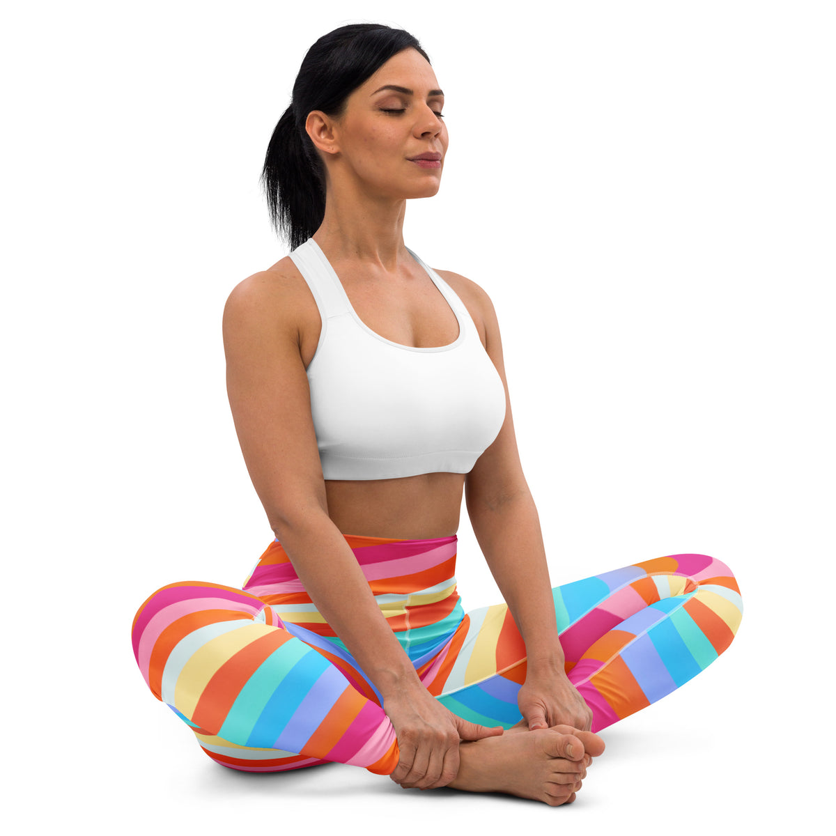 Women's Sand Rainbow Stripe Buttery Soft Yoga Leggings - Quick Drying, High Waisted Comfort