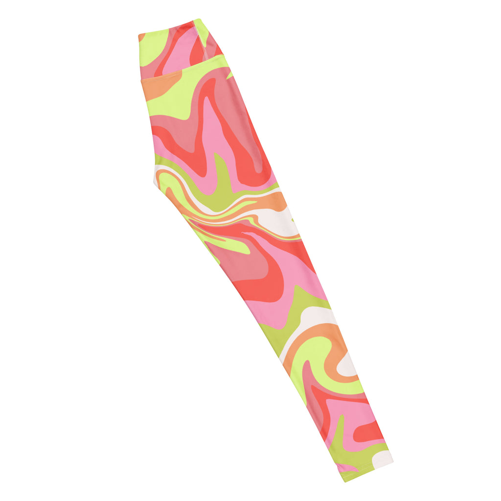 Women's Pink Green Retro Swirl Buttery Soft Yoga Leggings - Quick Drying, High Waisted Comfort