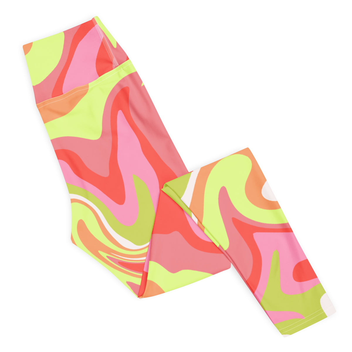 Women's Pink Green Retro Swirl Buttery Soft Yoga Leggings - Quick Drying, High Waisted Comfort