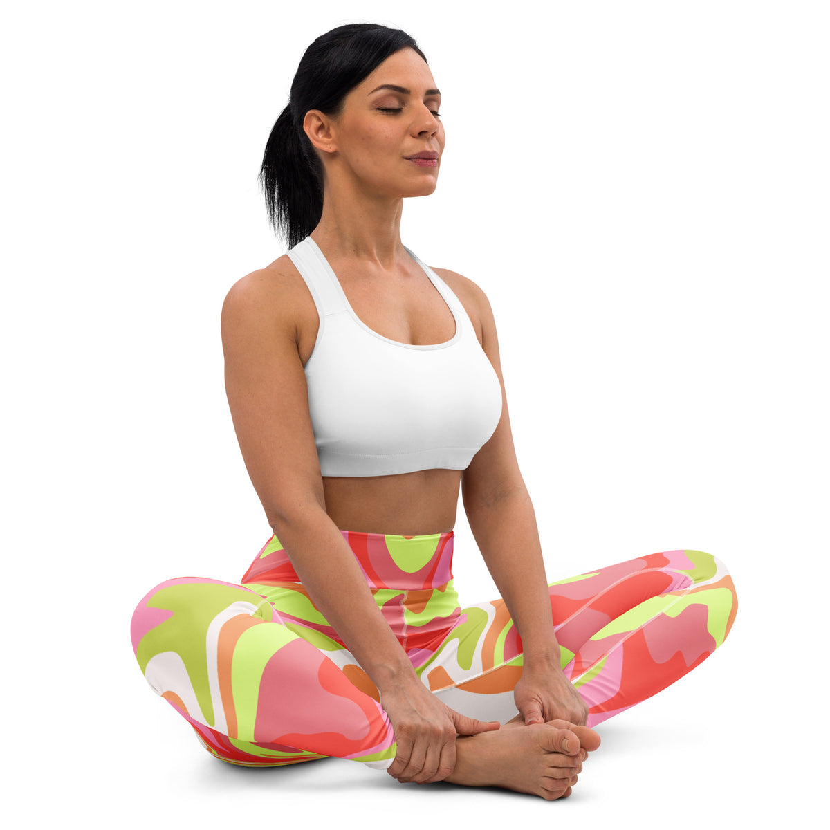 Women's Pink Green Retro Swirl Buttery Soft Yoga Leggings - Quick Drying, High Waisted Comfort