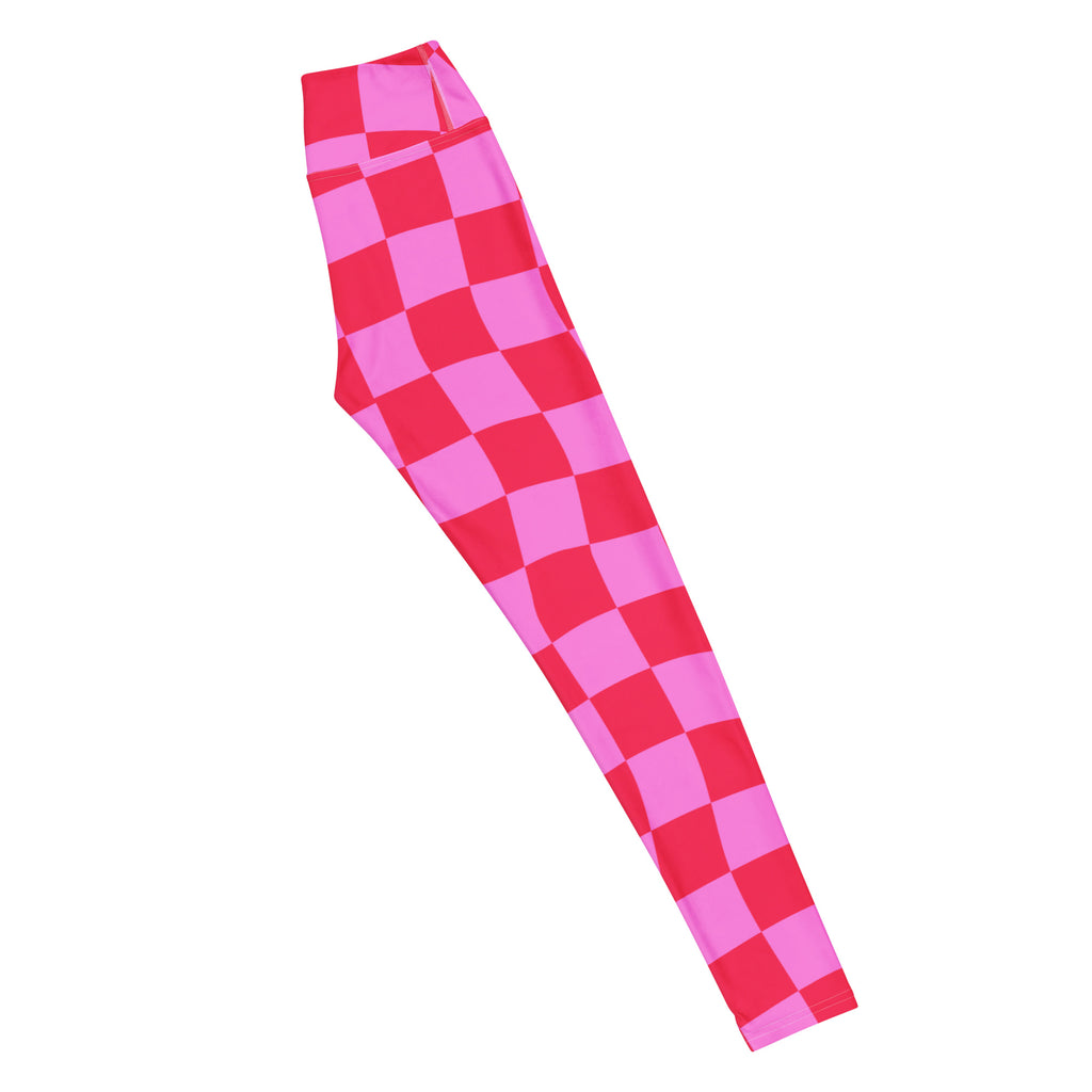 Women's Hot Pink Wavy Checkered Buttery Soft Yoga Leggings - Quick Drying, High Waisted Comfort