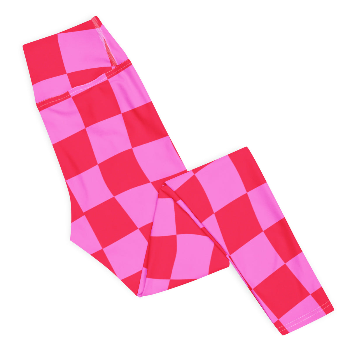 Women's Hot Pink Wavy Checkered Buttery Soft Yoga Leggings - Quick Drying, High Waisted Comfort