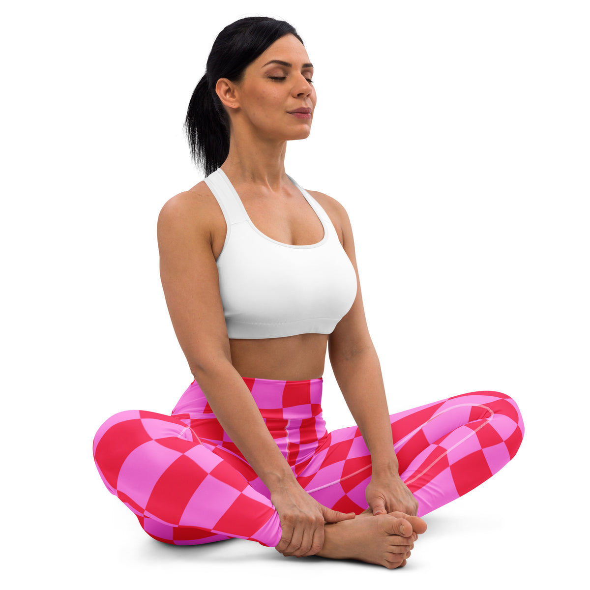 Women's Hot Pink Wavy Checkered Buttery Soft Yoga Leggings - Quick Drying, High Waisted Comfort