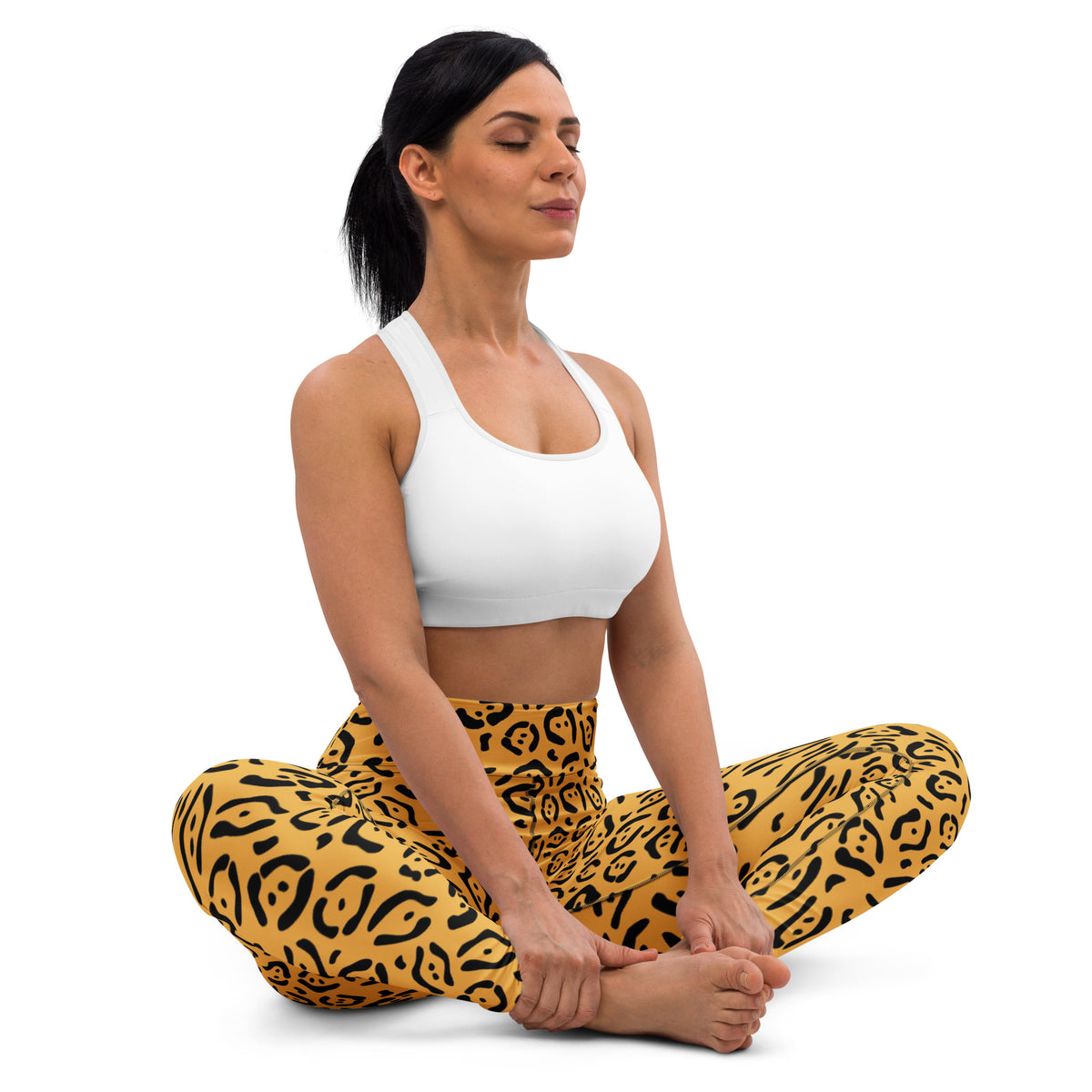 Women's Gold Leopard Print Buttery Soft Yoga Leggings - Quick Drying, High Waisted Comfort