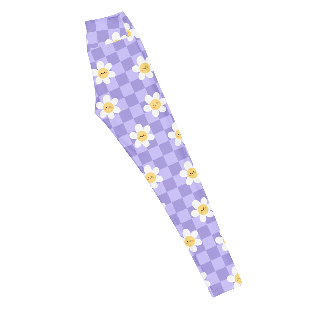 Women's Purple Daisy Checkered Buttery Soft Yoga Leggings - Quick Drying, High Waisted Comfort