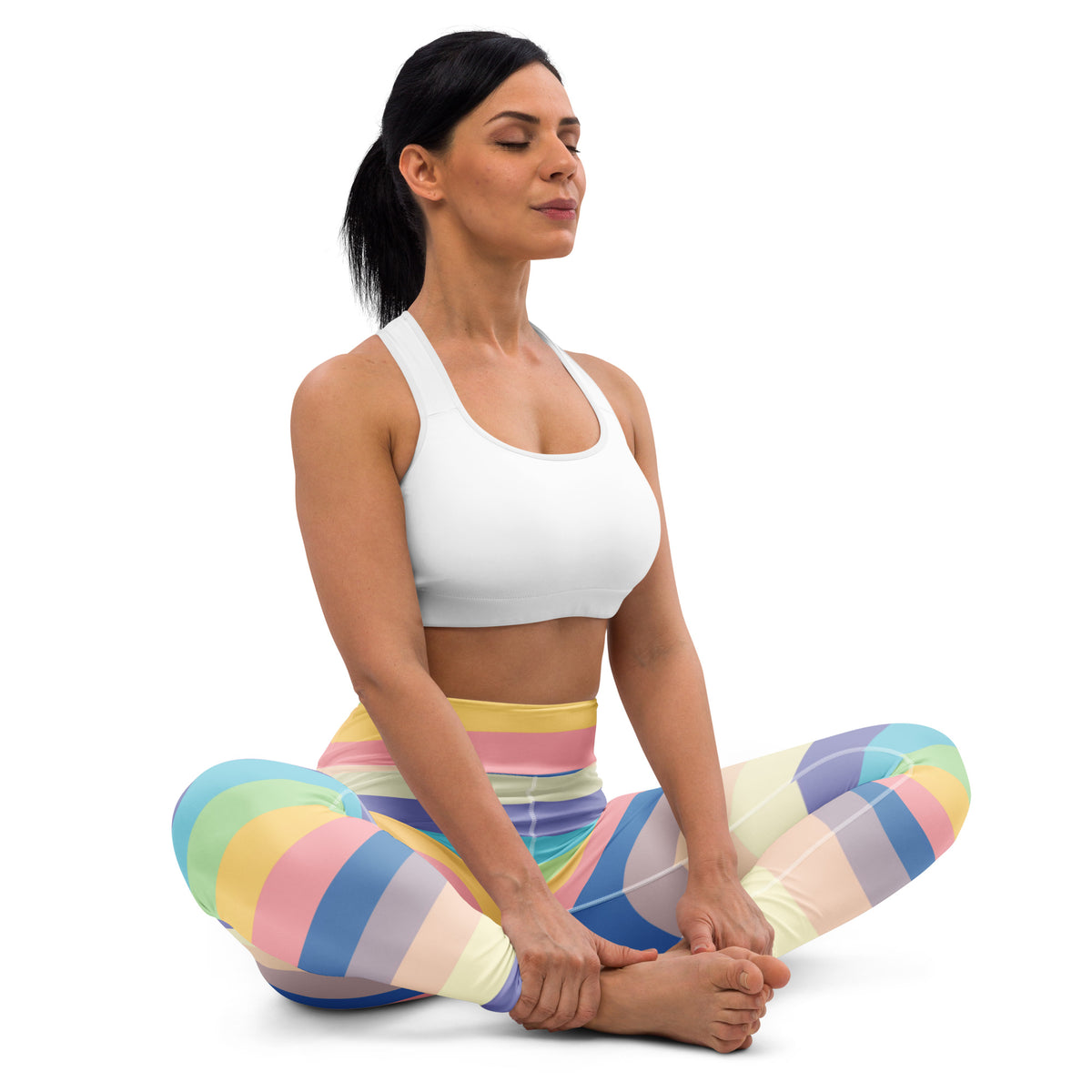 Women's Pastel Light Rainbow Striped Buttery Soft Yoga Leggings - Quick Drying, High Waisted Comfort