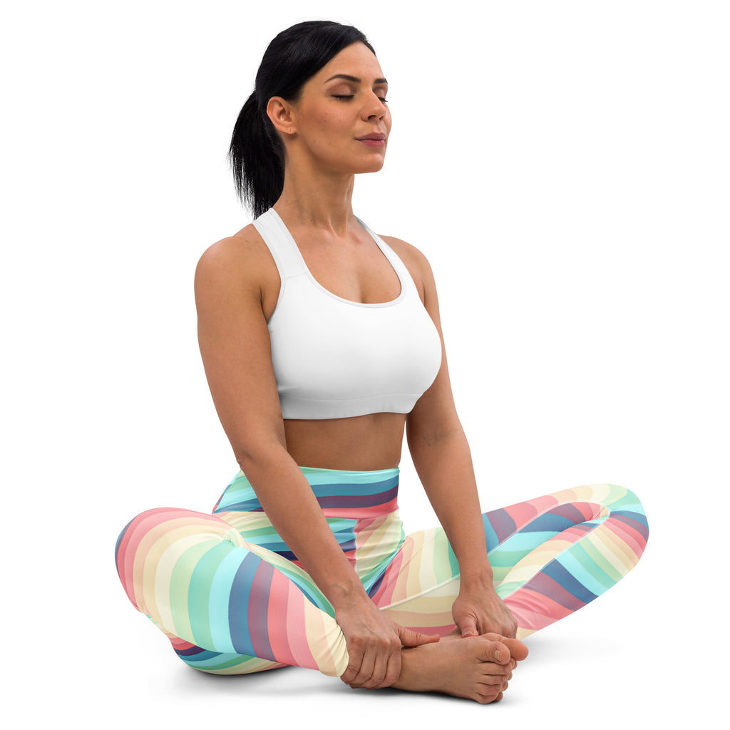 Women's Pastel Retro Striped Buttery Soft Yoga Leggings - Quick Drying, High Waisted Comfort