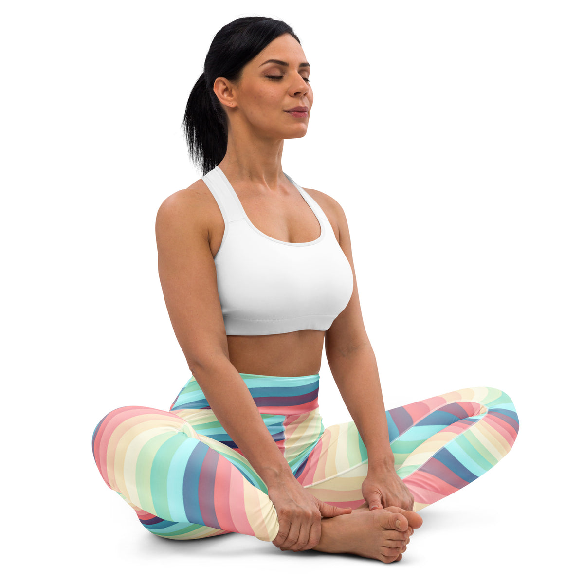 Women's Pastel Retro Striped Buttery Soft Yoga Leggings - Quick Drying, High Waisted Comfort