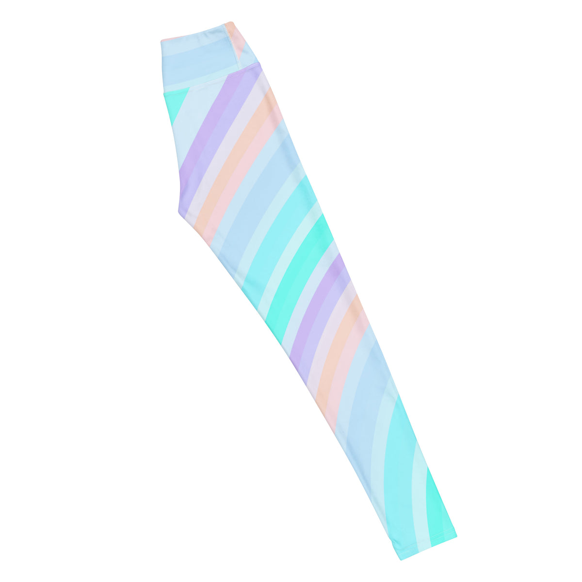 Women's Pastel Blue Rainbow Striped Buttery Soft Yoga Leggings - Quick Drying, High Waisted Comfort