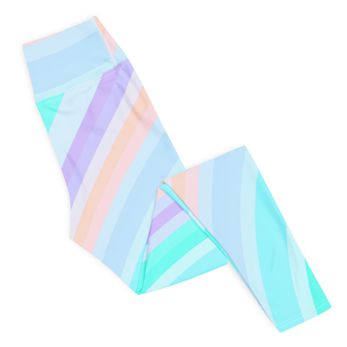 Women's Pastel Blue Rainbow Striped Buttery Soft Yoga Leggings - Quick Drying, High Waisted Comfort