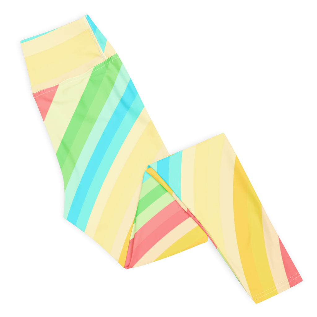 Women's Sand Rainbow Striped Buttery Soft Yoga Leggings - Quick Drying, High Waisted Comfort