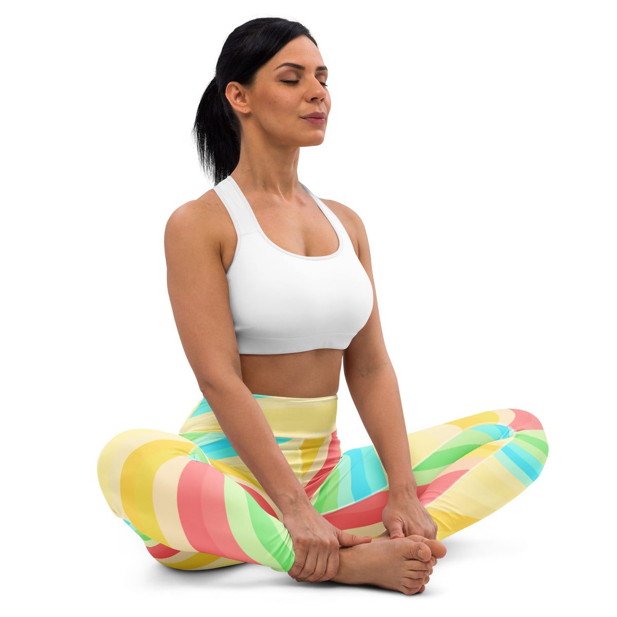 Women's Sand Rainbow Striped Buttery Soft Yoga Leggings - Quick Drying, High Waisted Comfort