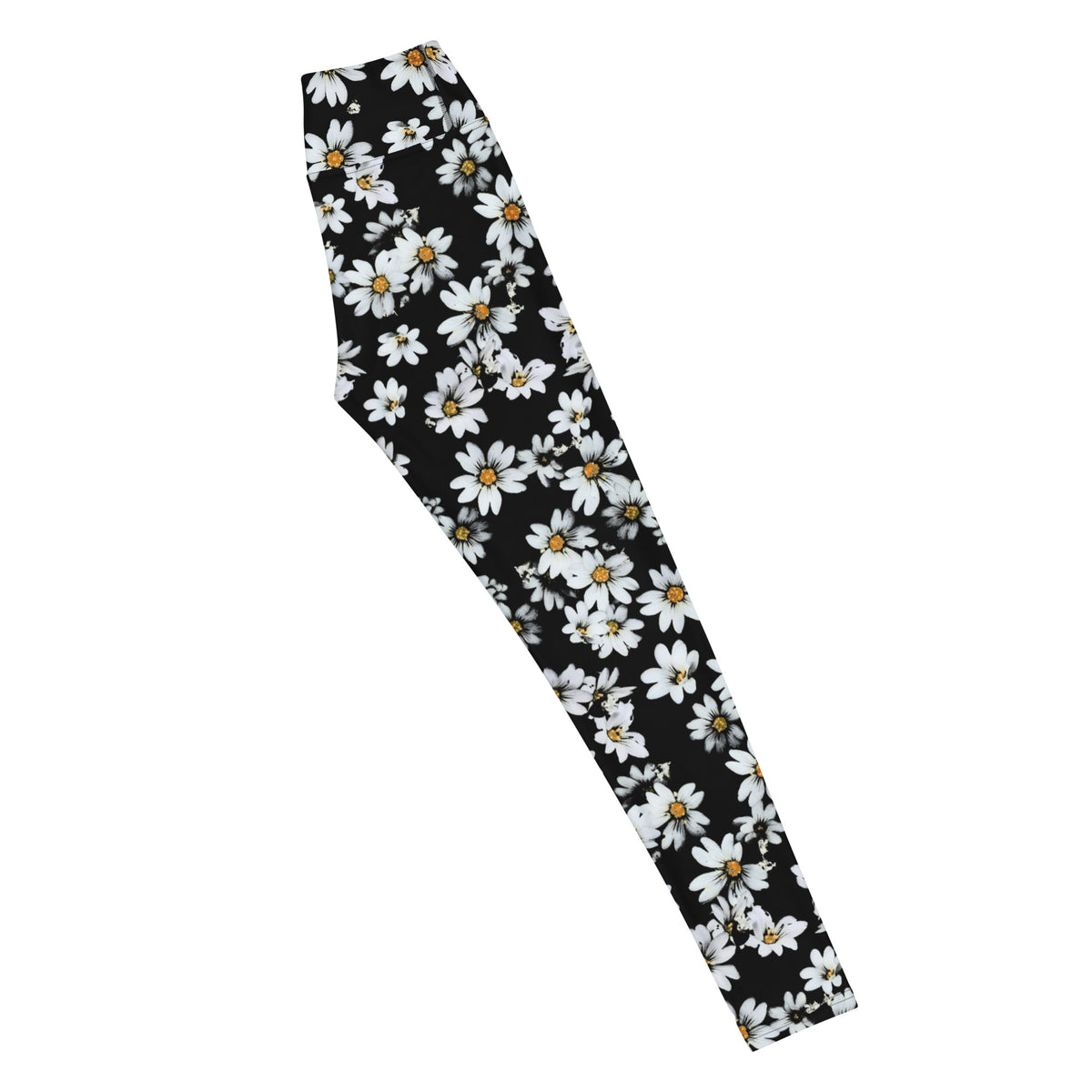 Women's Black Daisy Floral Buttery Soft Yoga Leggings - Quick Drying, High Waisted Comfort