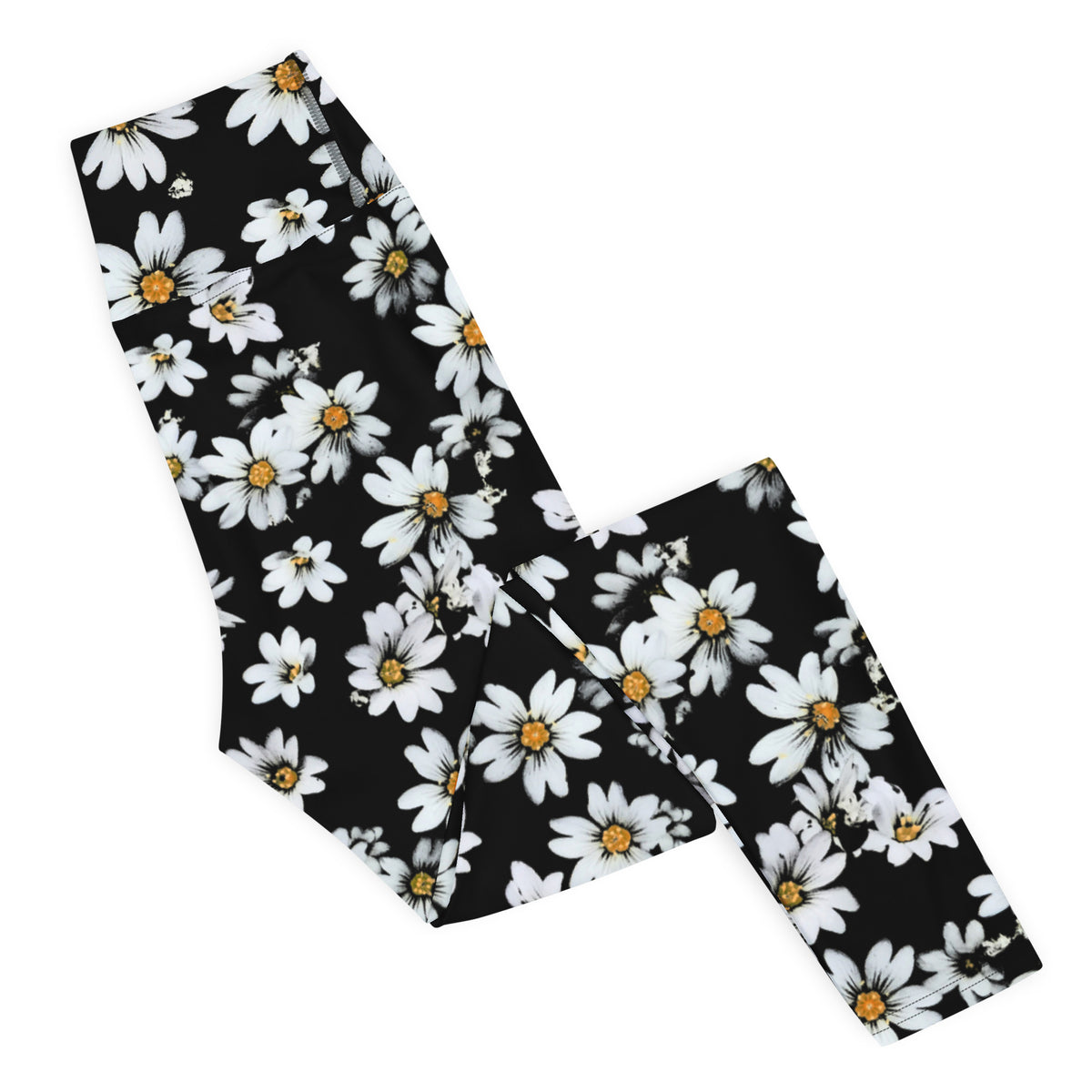 Women's Black Daisy Floral Buttery Soft Yoga Leggings - Quick Drying, High Waisted Comfort