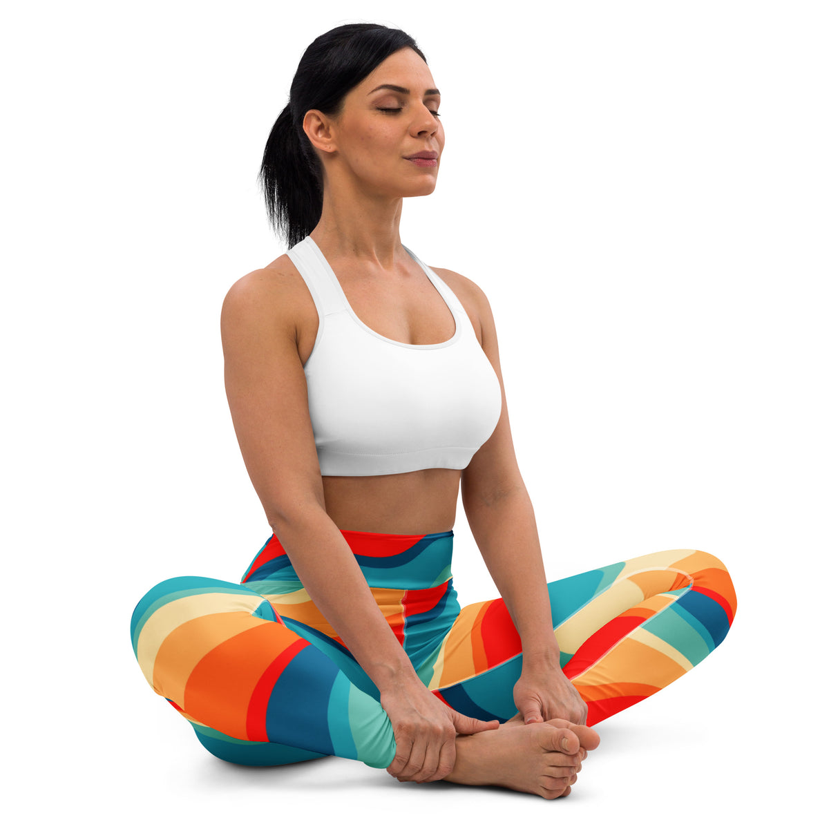 Women's Colorful Retro Wavy Stripe Buttery Soft Yoga Leggings - Quick Drying, High Waisted Comfort