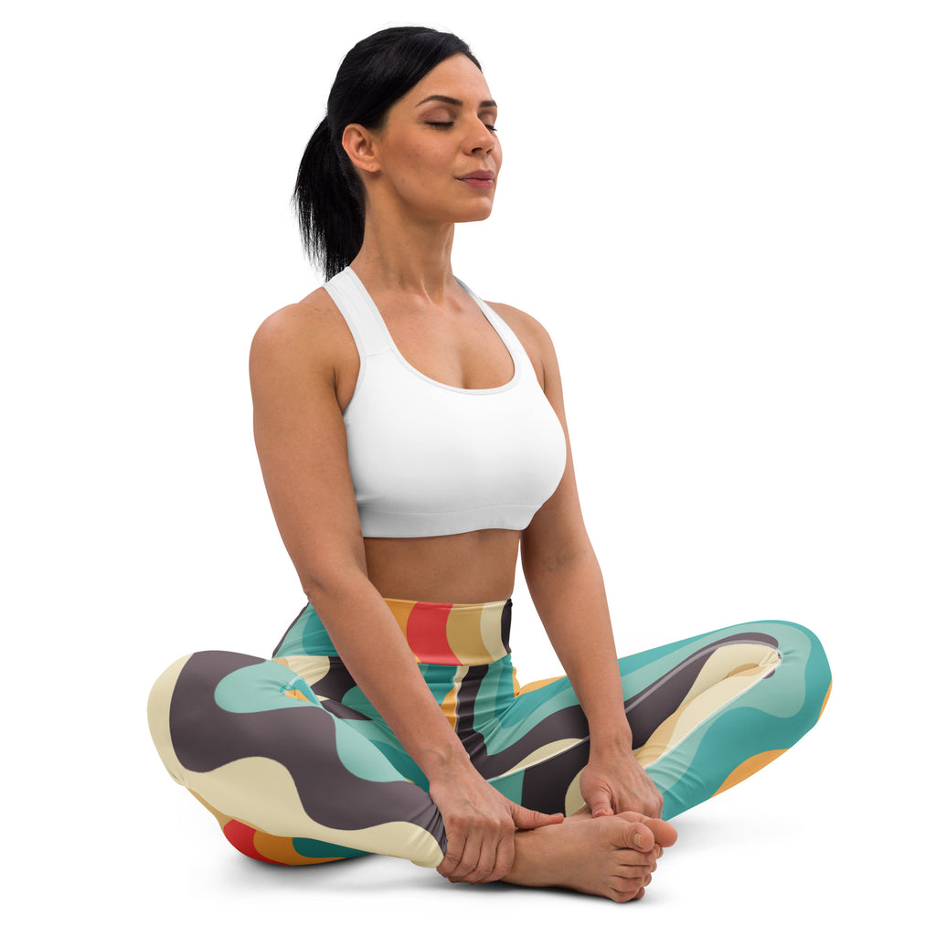 Women's Retro Wavy Striped Buttery Soft Yoga Leggings - Quick Drying, High Waisted Comfort