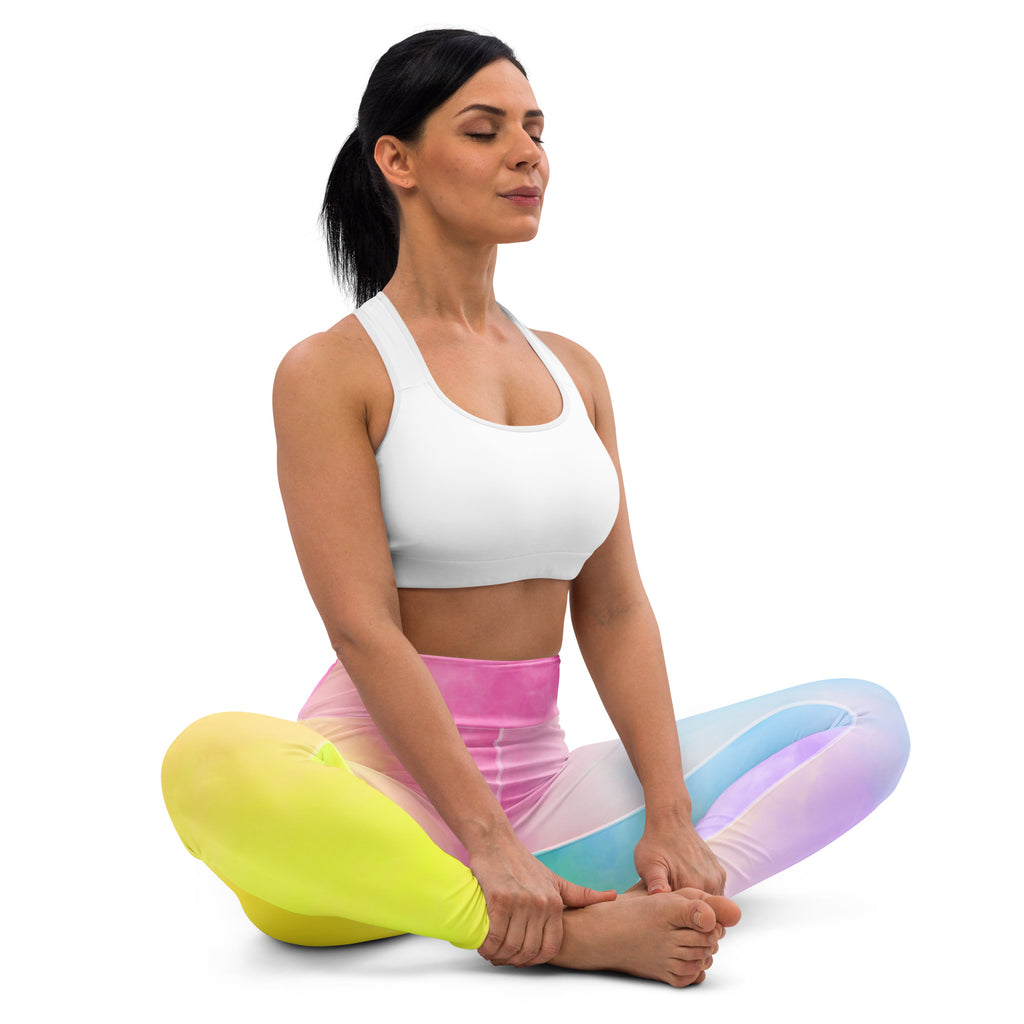 Women's Pastel Rainbow Watercolor Tie Dye Buttery Soft Yoga Leggings - Quick Drying, High Waisted Comfort
