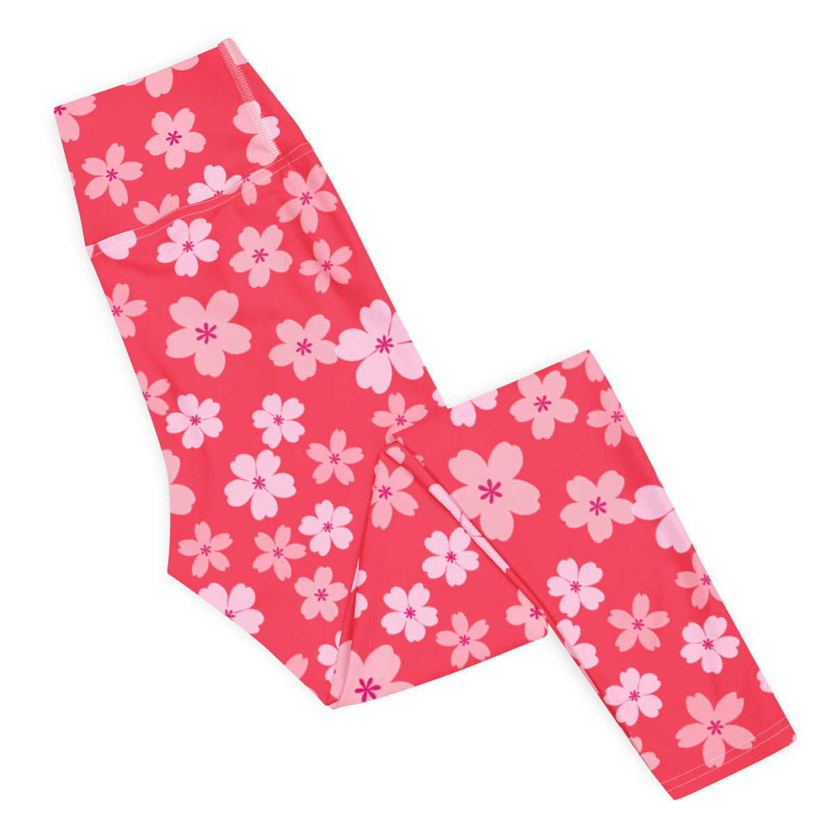 Women's Bright Pink Cherry Blossom Buttery Soft Yoga Leggings - Quick Drying, High Waisted Comfort