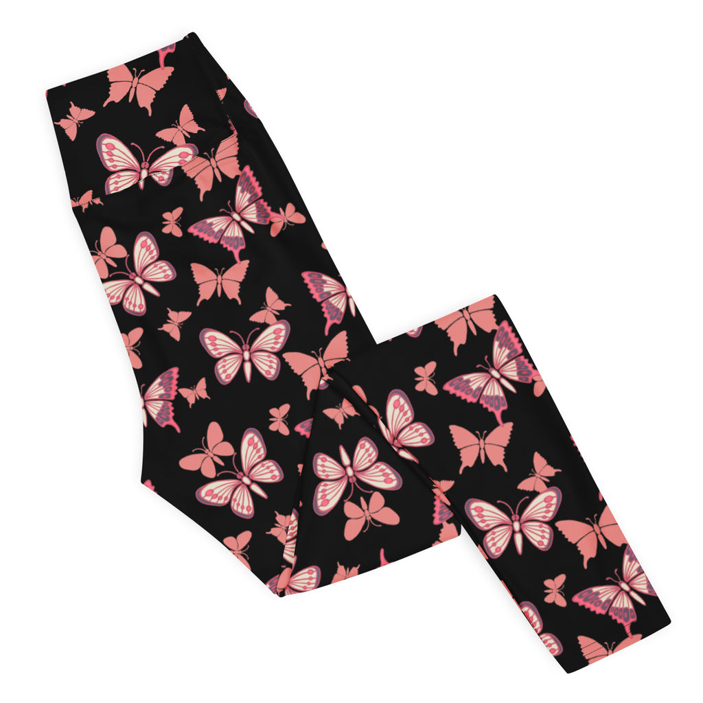 Women's Vibrant Pink Butterfly Buttery Soft Yoga Leggings - Quick Drying, High Waisted Comfort