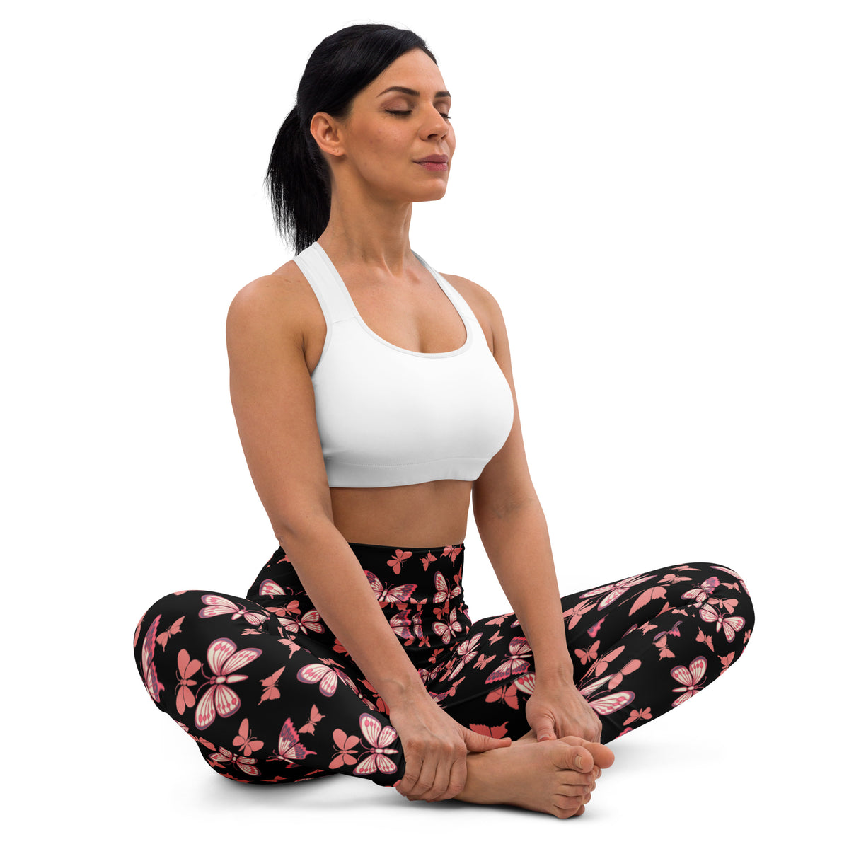 Women's Vibrant Pink Butterfly Buttery Soft Yoga Leggings - Quick Drying, High Waisted Comfort