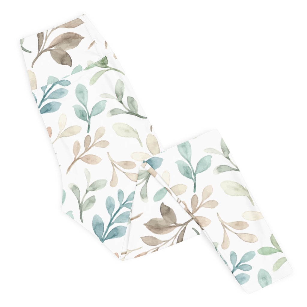 Women's Watercolor Leaf Buttery Soft Yoga Leggings - Quick Drying, High Waisted Comfort
