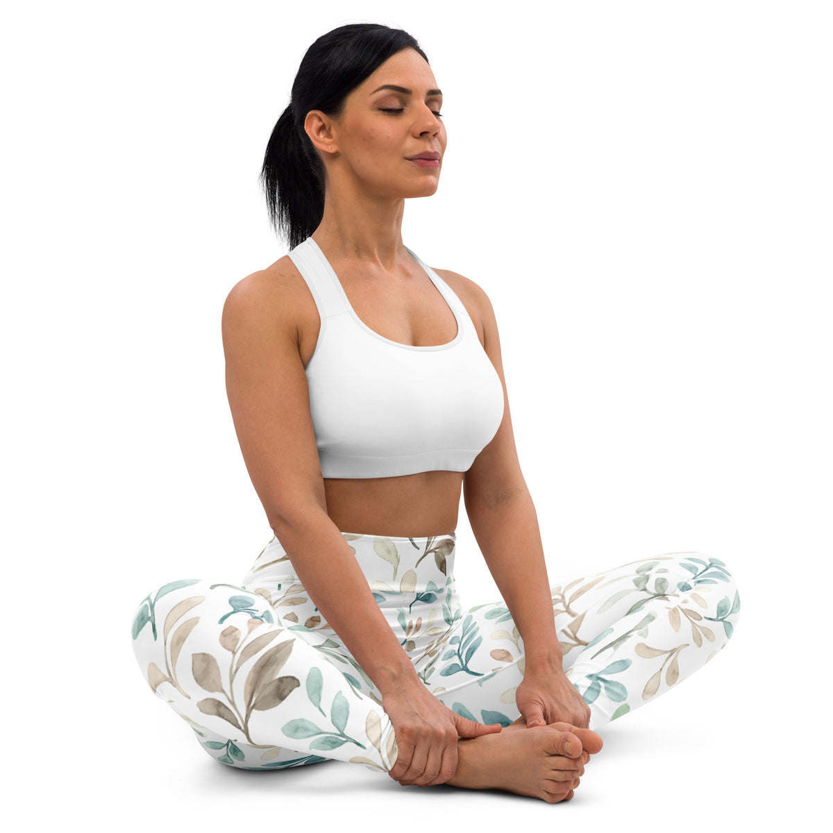 Women's Watercolor Leaf Buttery Soft Yoga Leggings - Quick Drying, High Waisted Comfort