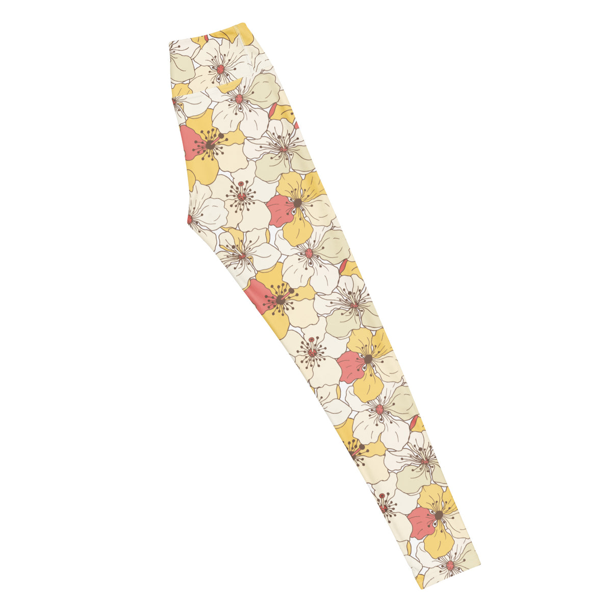 Women's Vintage Cream Floral Buttery Soft Yoga Leggings - Quick Drying, High Waisted Comfort