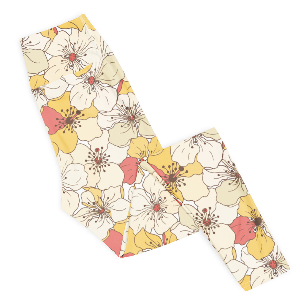 Women's Vintage Cream Floral Buttery Soft Yoga Leggings - Quick Drying, High Waisted Comfort