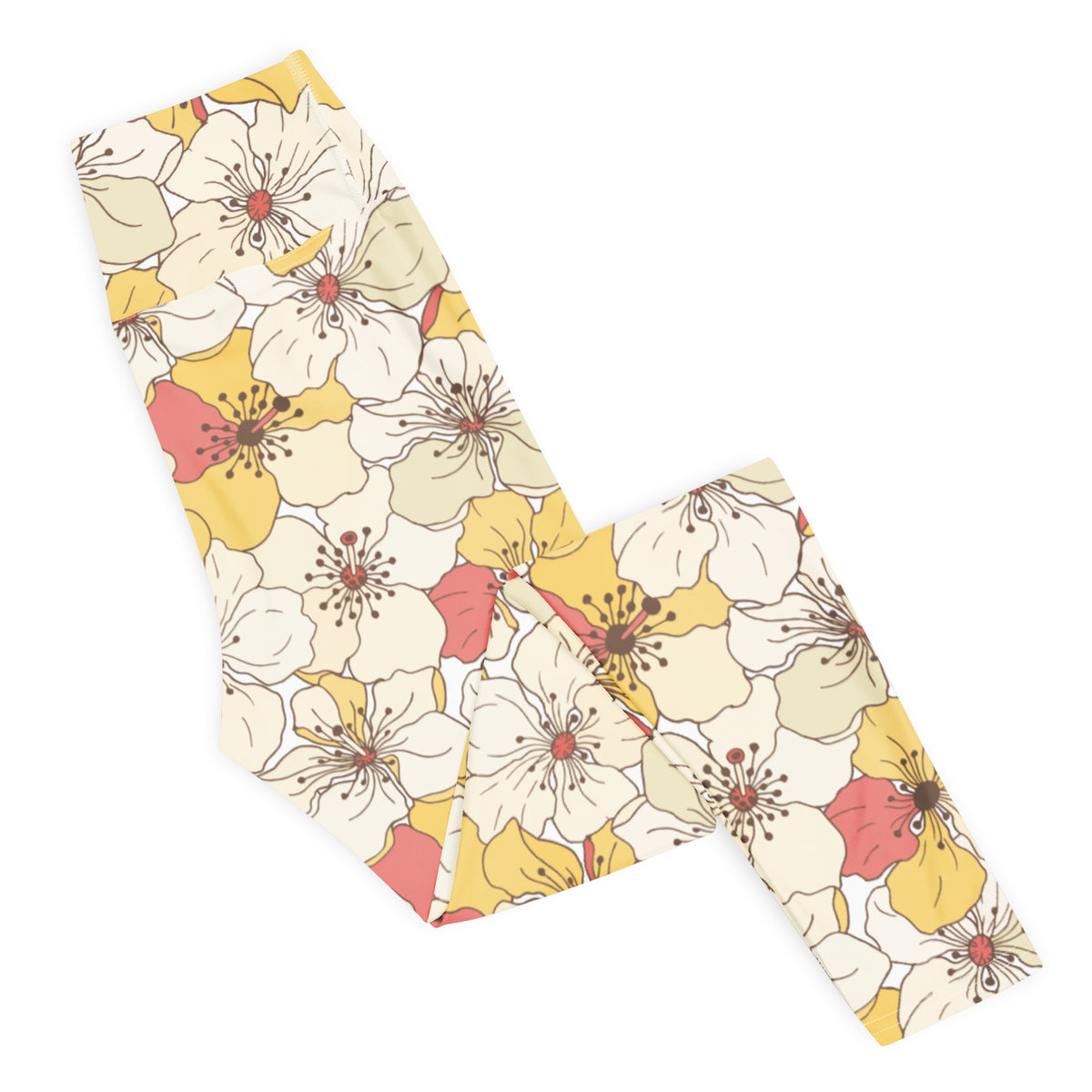 Women's Vintage Cream Floral Buttery Soft Yoga Leggings - Quick Drying, High Waisted Comfort
