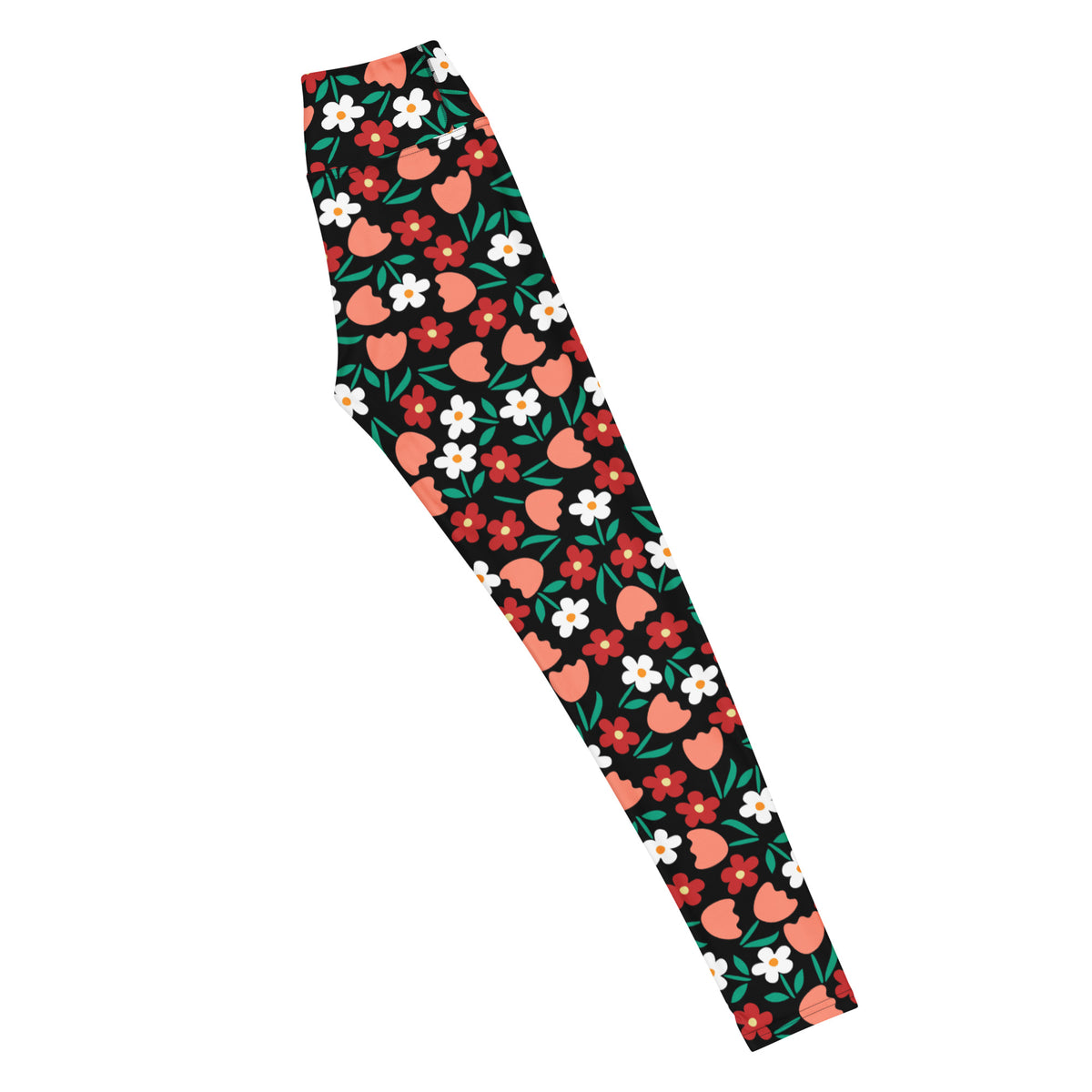 Women's Coral Red Floral Buttery Soft Yoga Leggings - Quick Drying, High Waisted Comfort