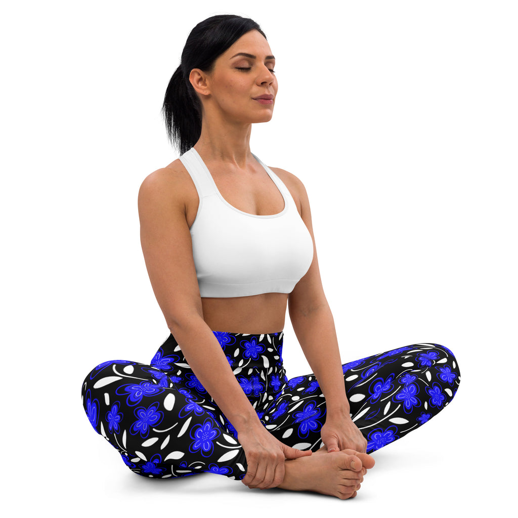 Women's Vibrant Blue Floral Buttery Soft Yoga Leggings - Quick Drying, High Waisted Comfort
