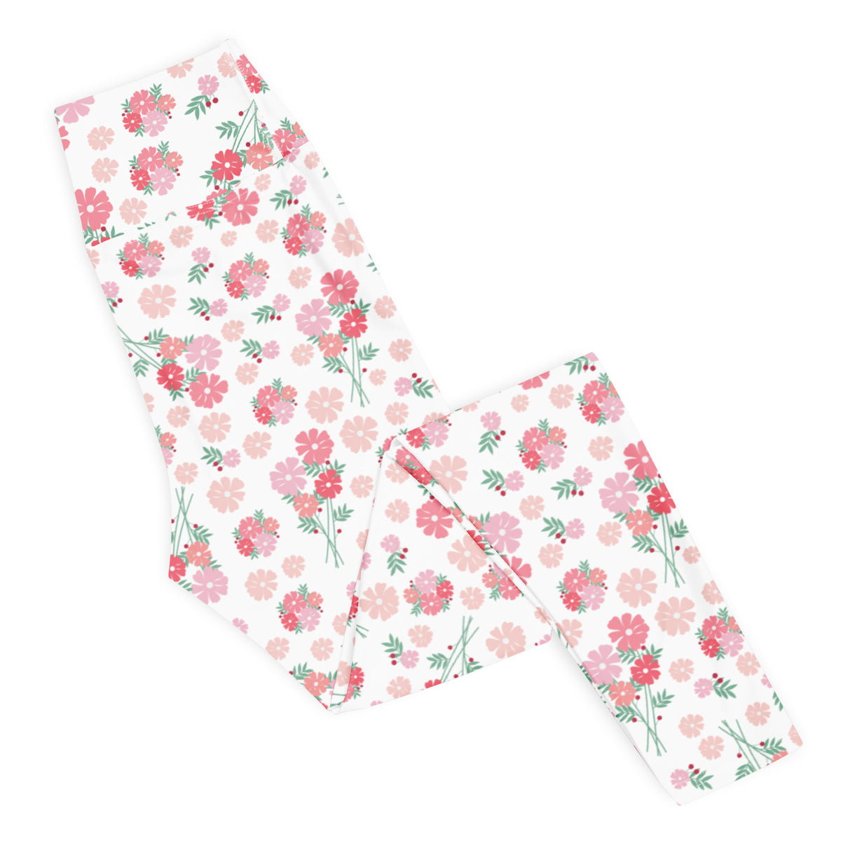 Women's Pink Botanical Buttery Soft Yoga Leggings - Quick Drying, High Waisted Comfort