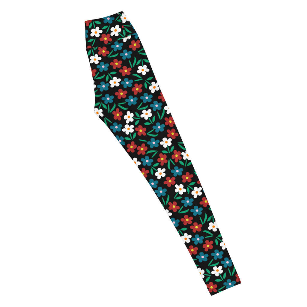 Women's Black Floral Buttery Soft Yoga Leggings - Quick Drying, High Waisted Comfort