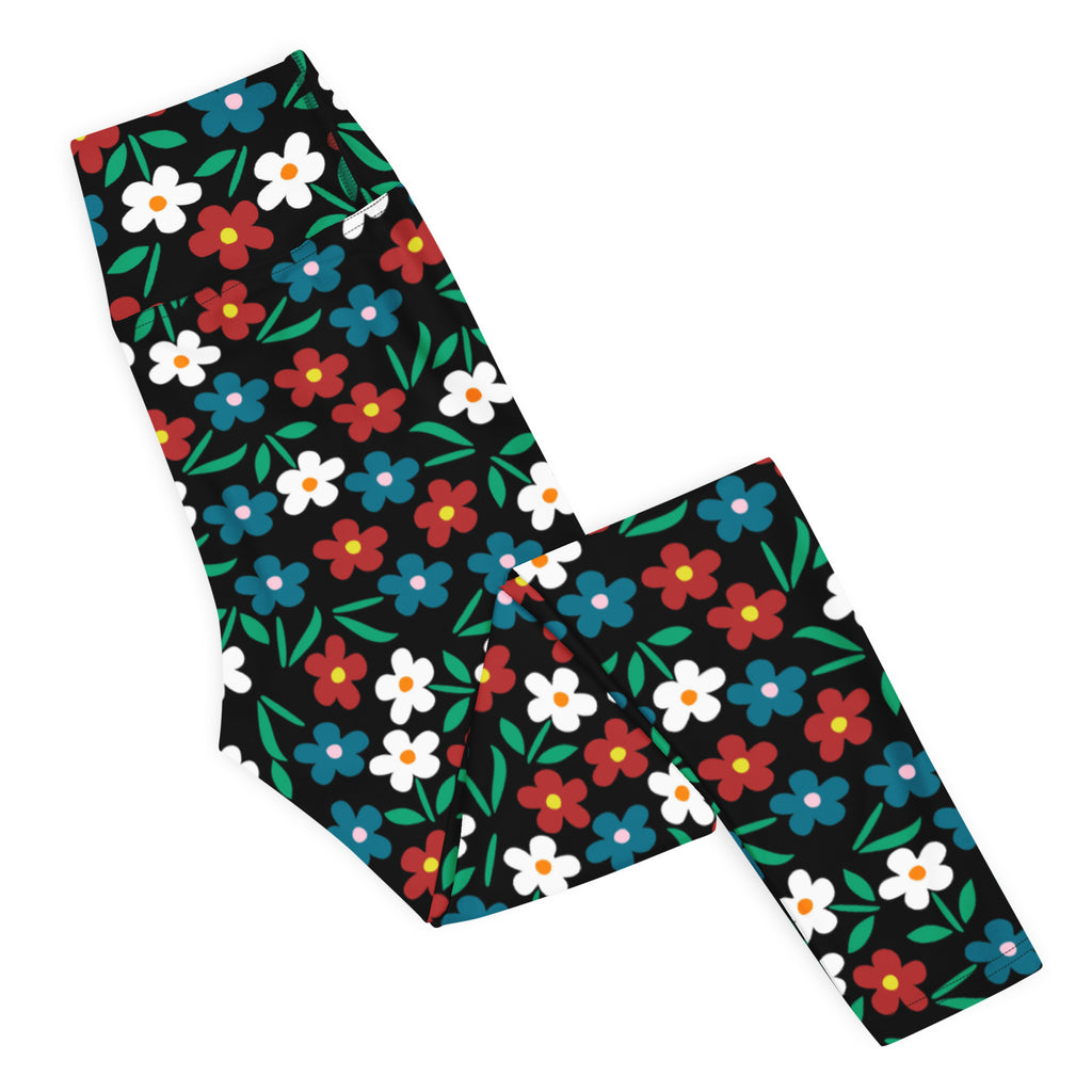 Women's Black Floral Buttery Soft Yoga Leggings - Quick Drying, High Waisted Comfort