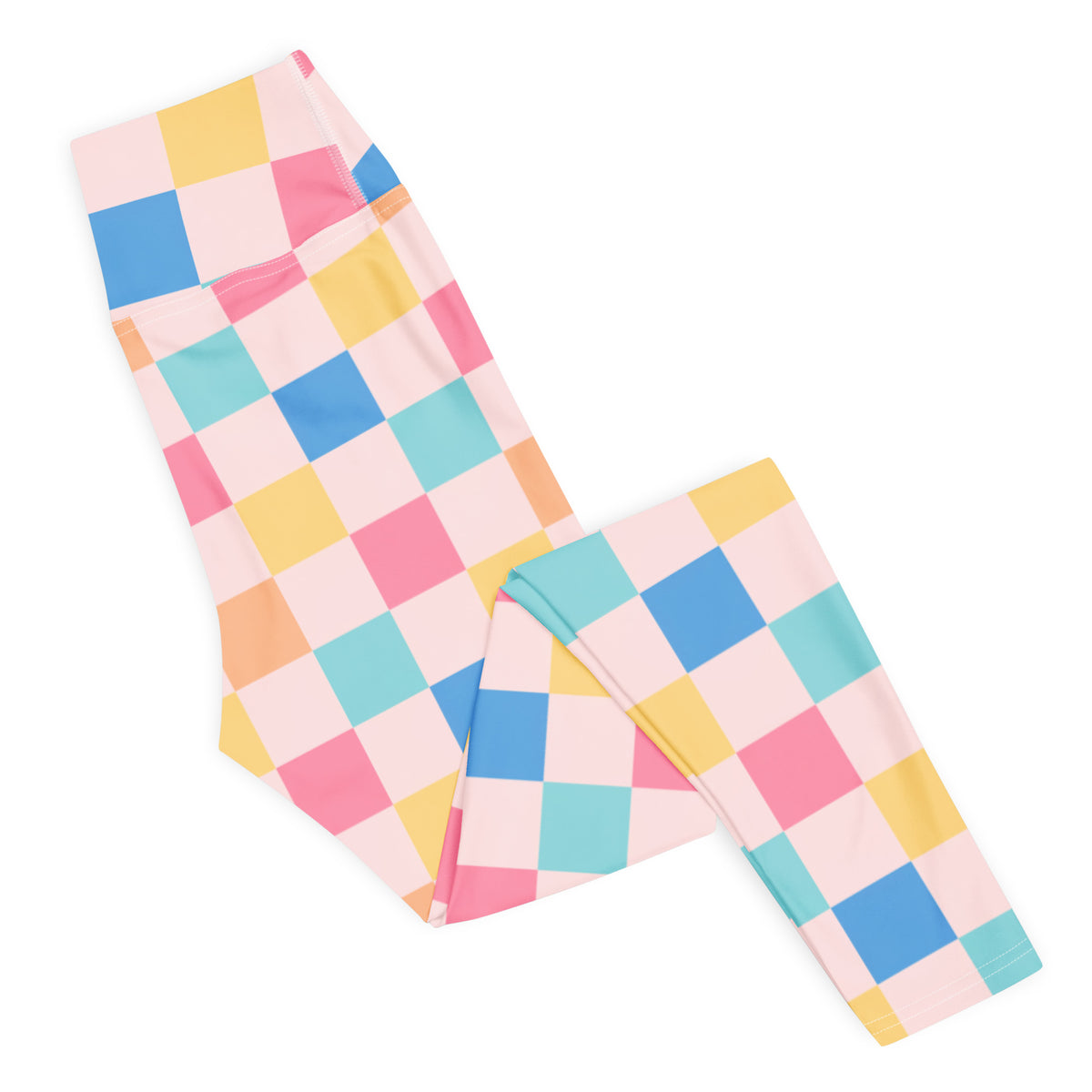 Women's Colorful Pastel Checkered Buttery Soft Yoga Leggings - Quick Drying, High Waisted Comfort