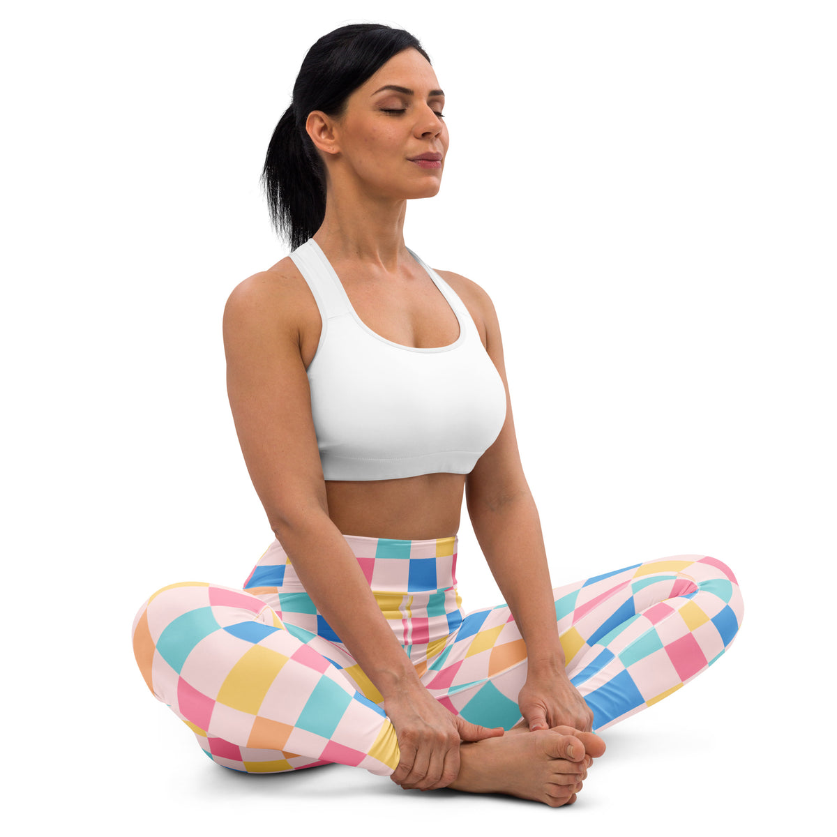 Women's Colorful Pastel Checkered Buttery Soft Yoga Leggings - Quick Drying, High Waisted Comfort