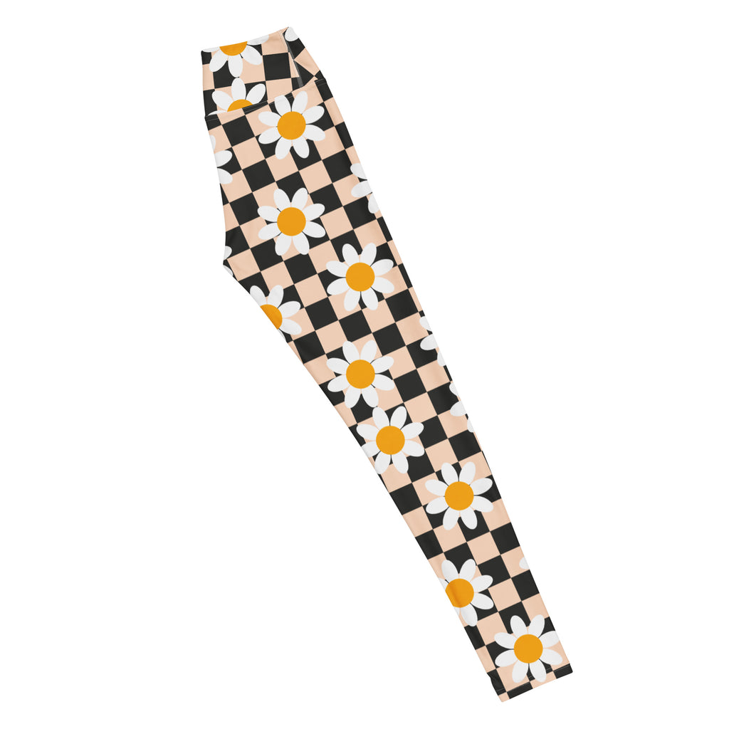 Women's Daisy Checkered Buttery Soft Yoga Leggings - Quick Drying, High Waisted Comfort