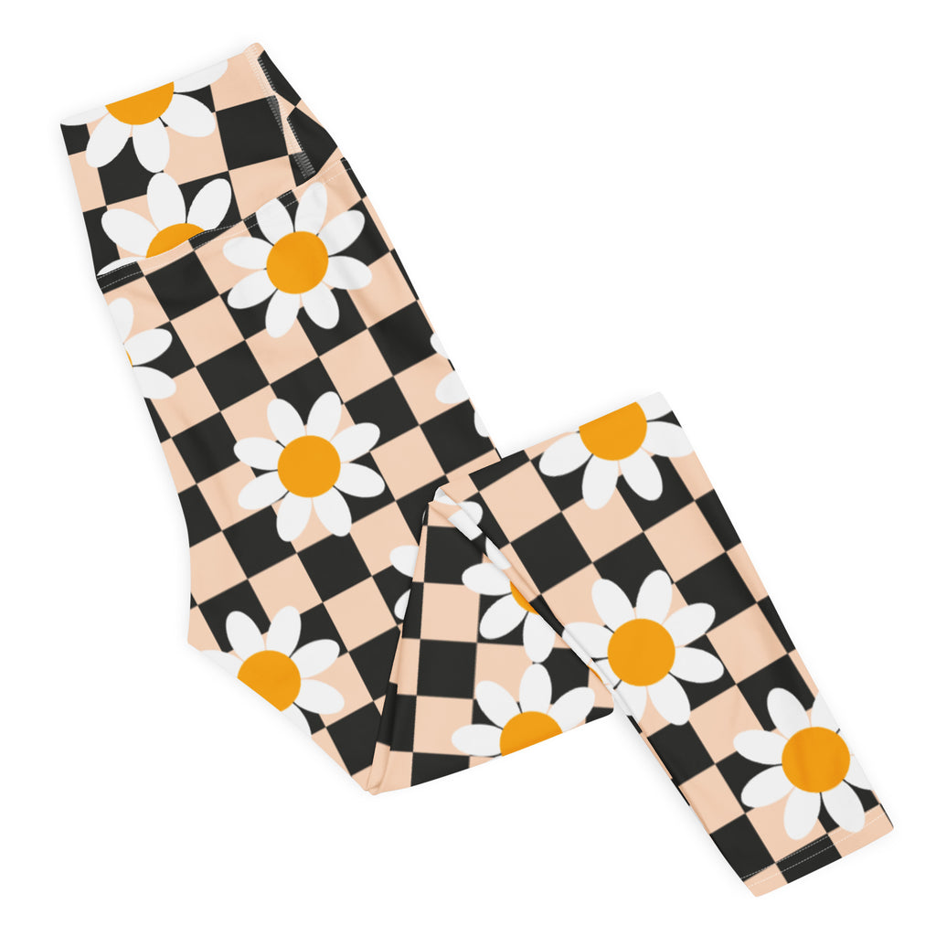 Women's Daisy Checkered Buttery Soft Yoga Leggings - Quick Drying, High Waisted Comfort