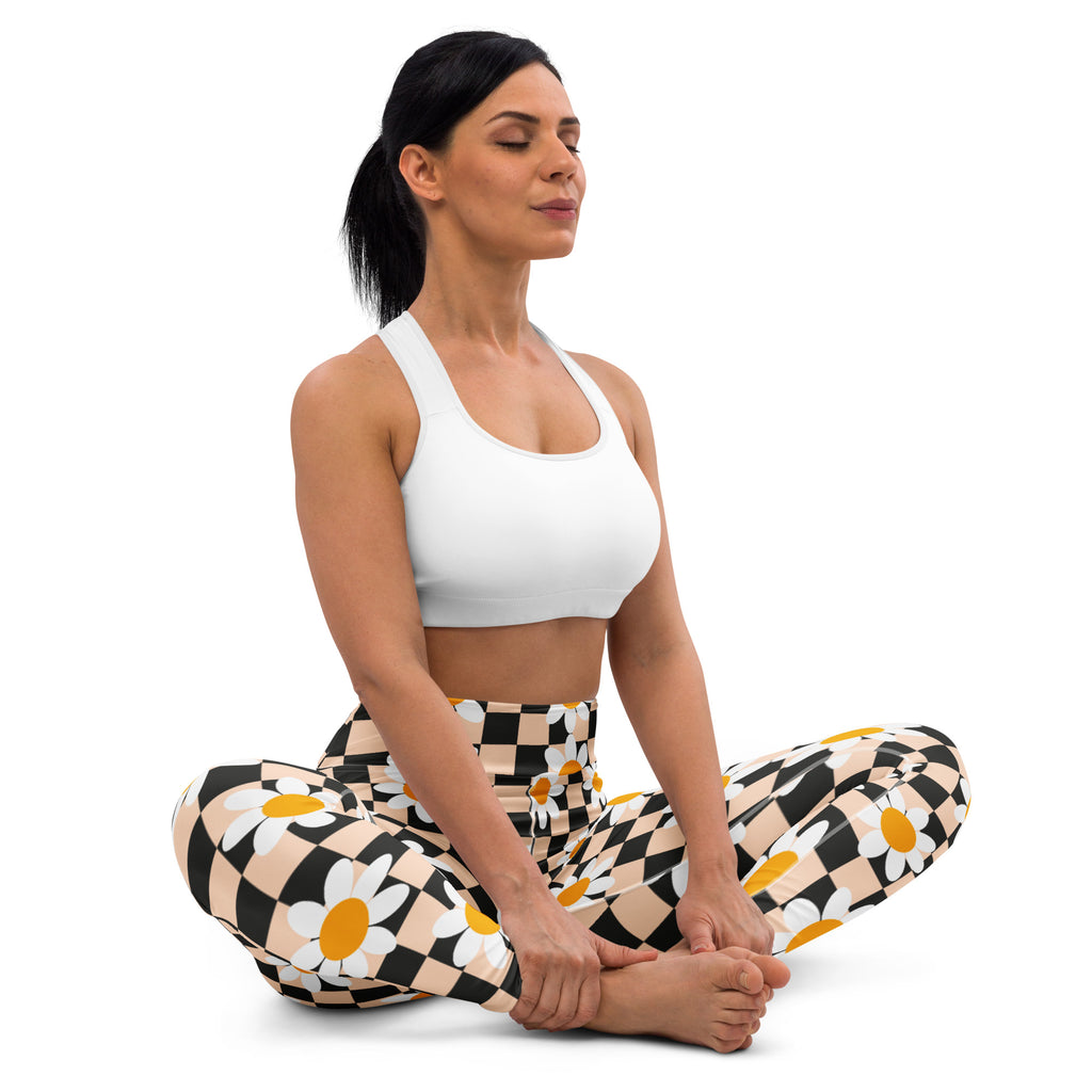 Women's Daisy Checkered Buttery Soft Yoga Leggings - Quick Drying, High Waisted Comfort