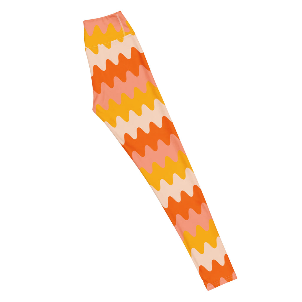 Women's Orange Wavy Stripe Buttery Soft Yoga Leggings - Quick Drying, High Waisted Comfort
