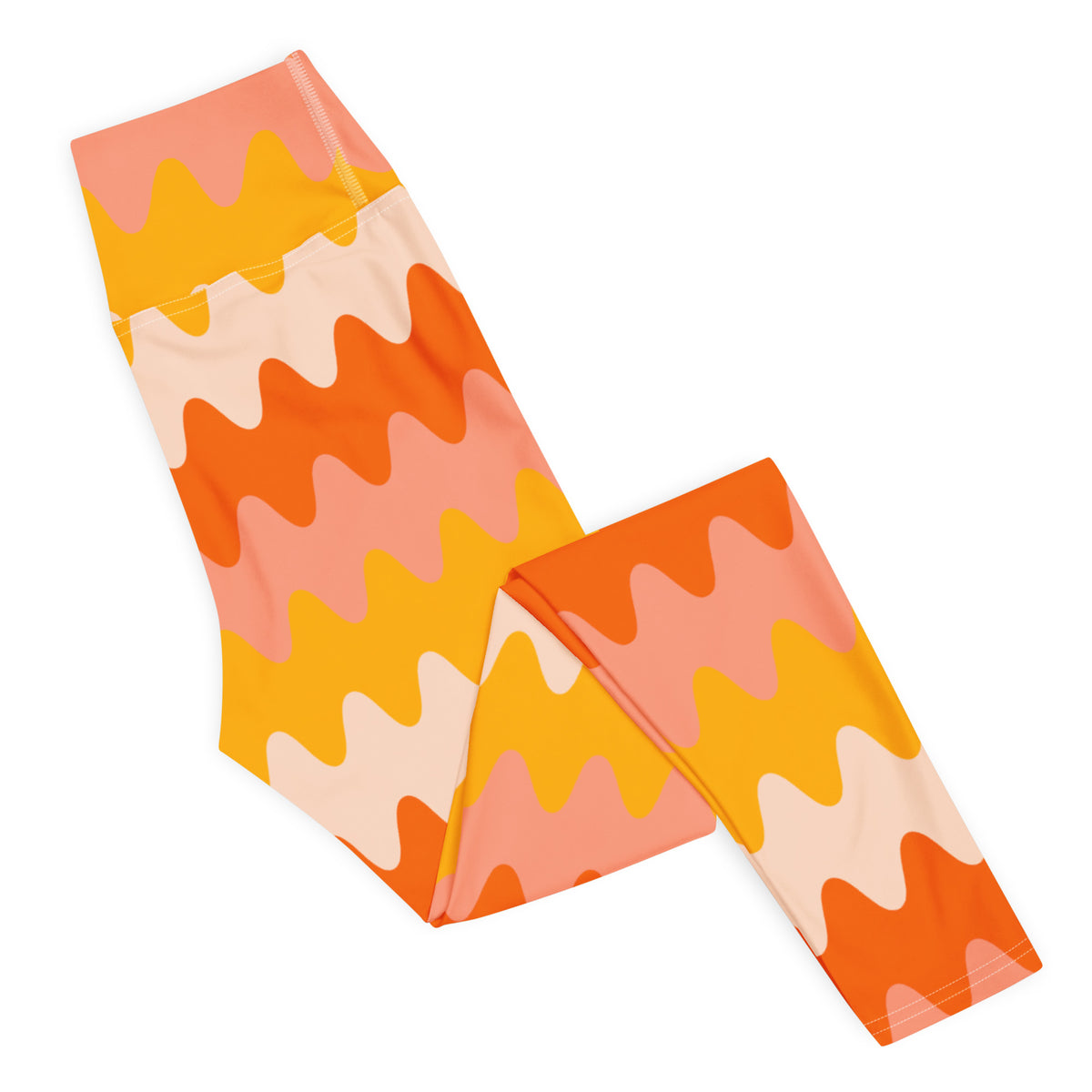 Women's Orange Wavy Stripe Buttery Soft Yoga Leggings - Quick Drying, High Waisted Comfort