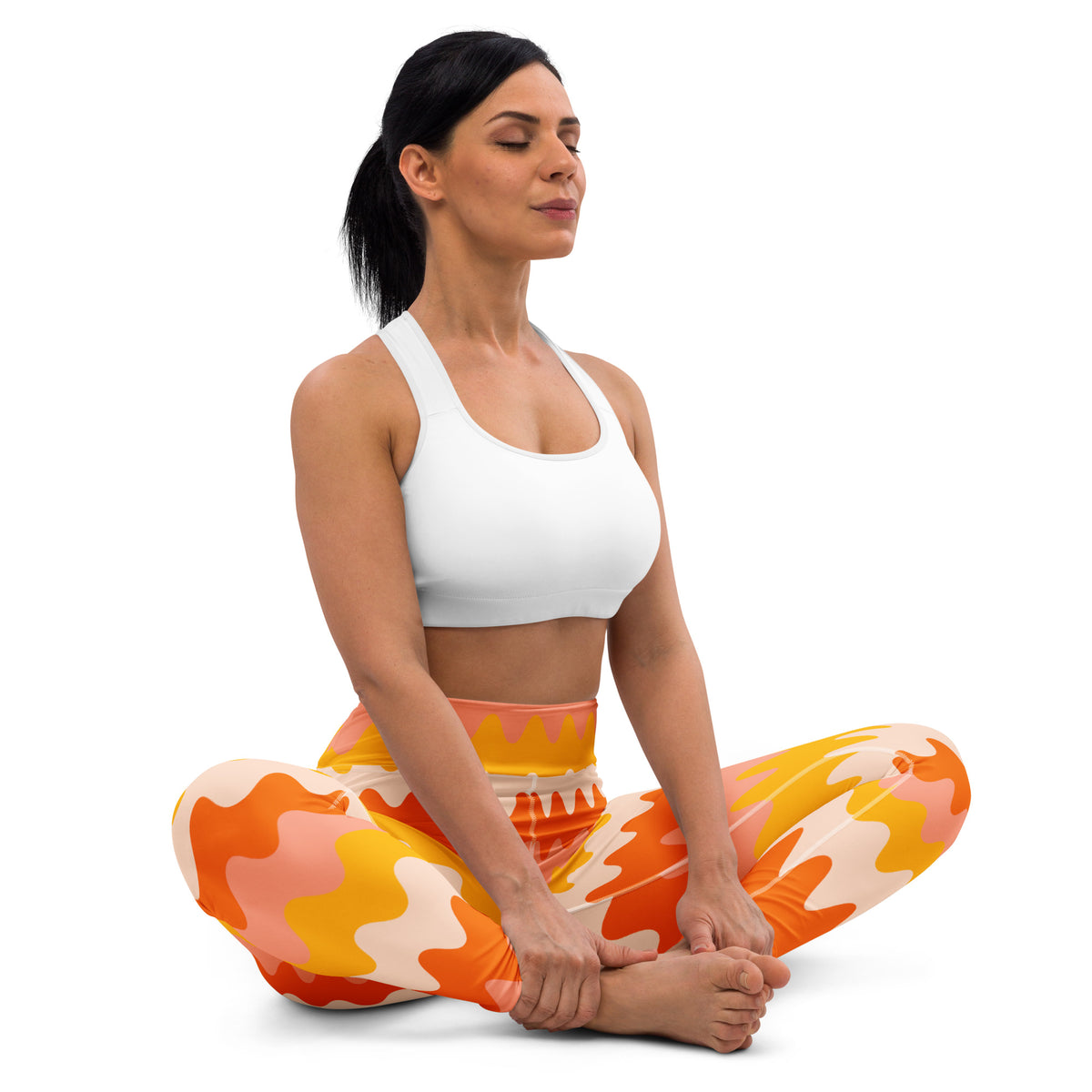 Women's Orange Wavy Stripe Buttery Soft Yoga Leggings - Quick Drying, High Waisted Comfort