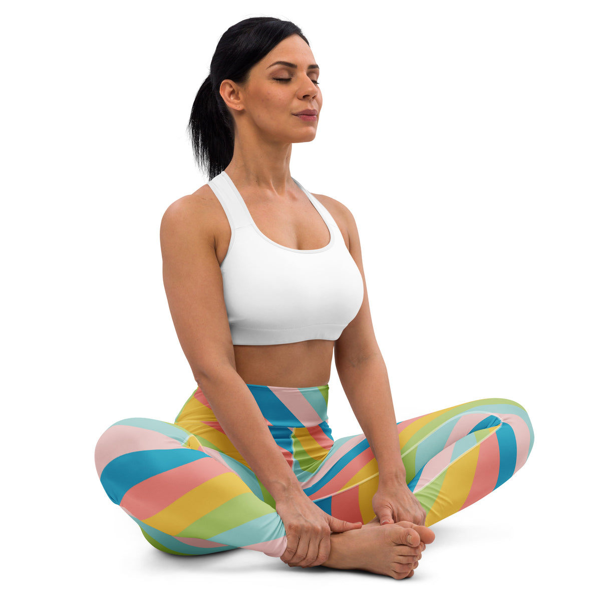 Women's Colorful Diagonal Stripe Buttery Soft Yoga Leggings - Quick Drying, High Waisted Comfort
