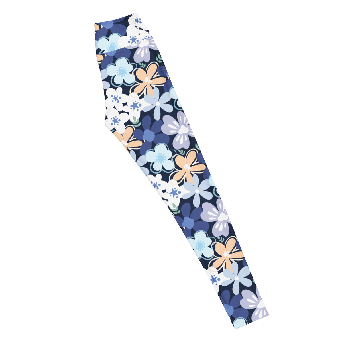 Women's Navy Blue Flowers Buttery Soft Yoga Leggings - Quick Drying, High Waisted Comfort