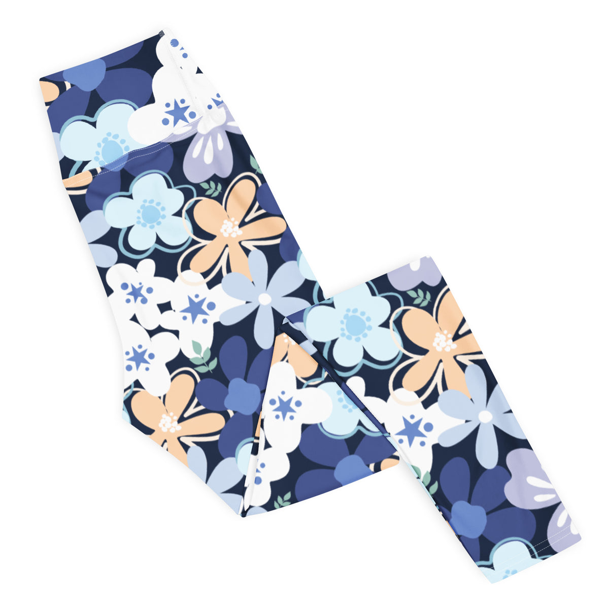 Women's Navy Blue Flowers Buttery Soft Yoga Leggings - Quick Drying, High Waisted Comfort