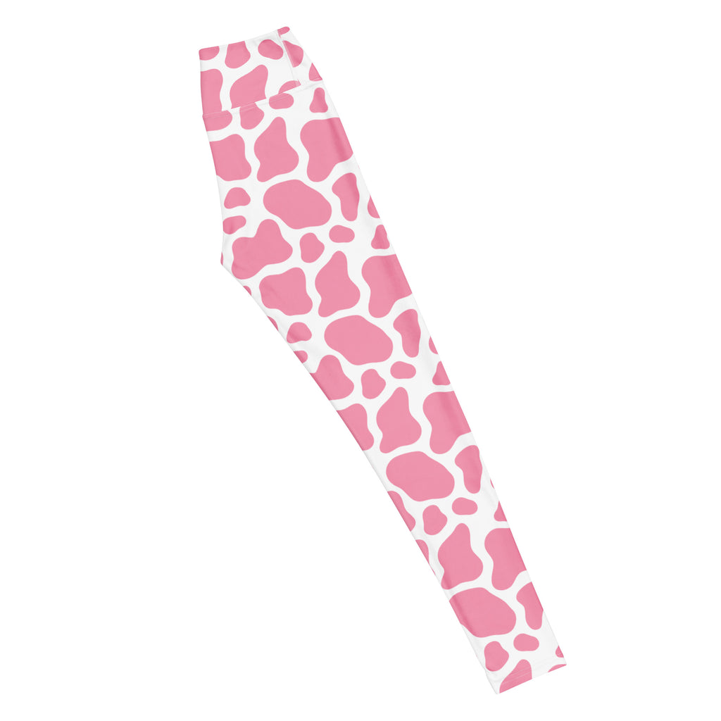 Women's Pink Cow Print Buttery Soft Yoga Leggings - Quick Drying, High Waisted Comfort