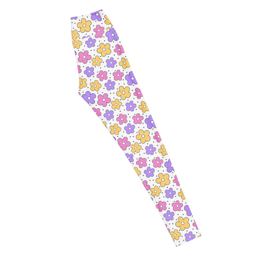 Women's Pink Purple Yellow Floral Buttery Soft Yoga Leggings - Quick Drying, High Waisted Comfort